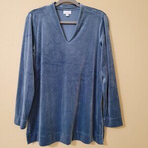 Pure Jill‎ Womens Velvet Velour V-Neck Tunic Top Size M Blue Soft Comfy Stretchy